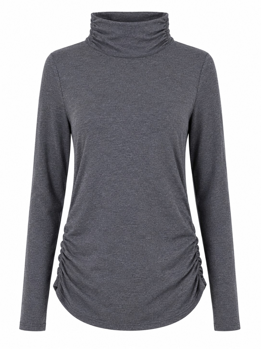 COLDWATER CREEK |‎ Neutral Charcoal Gray Ruched Turtleneck Stretch Knit Top | M